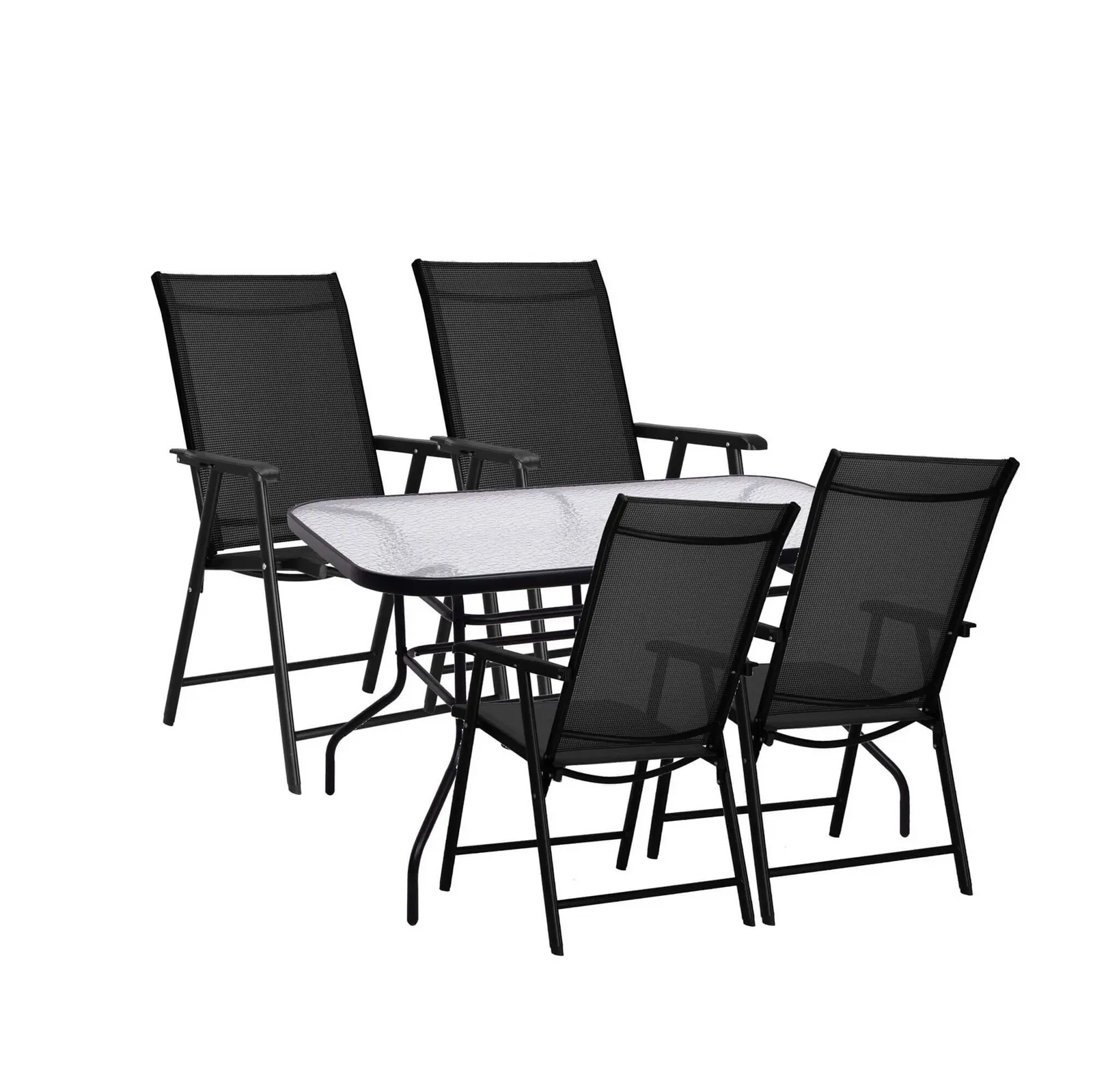 Zestaw mebli ogrodowych stół ze szkłem hartowanym, 4 krzesła komplet na taras czarny