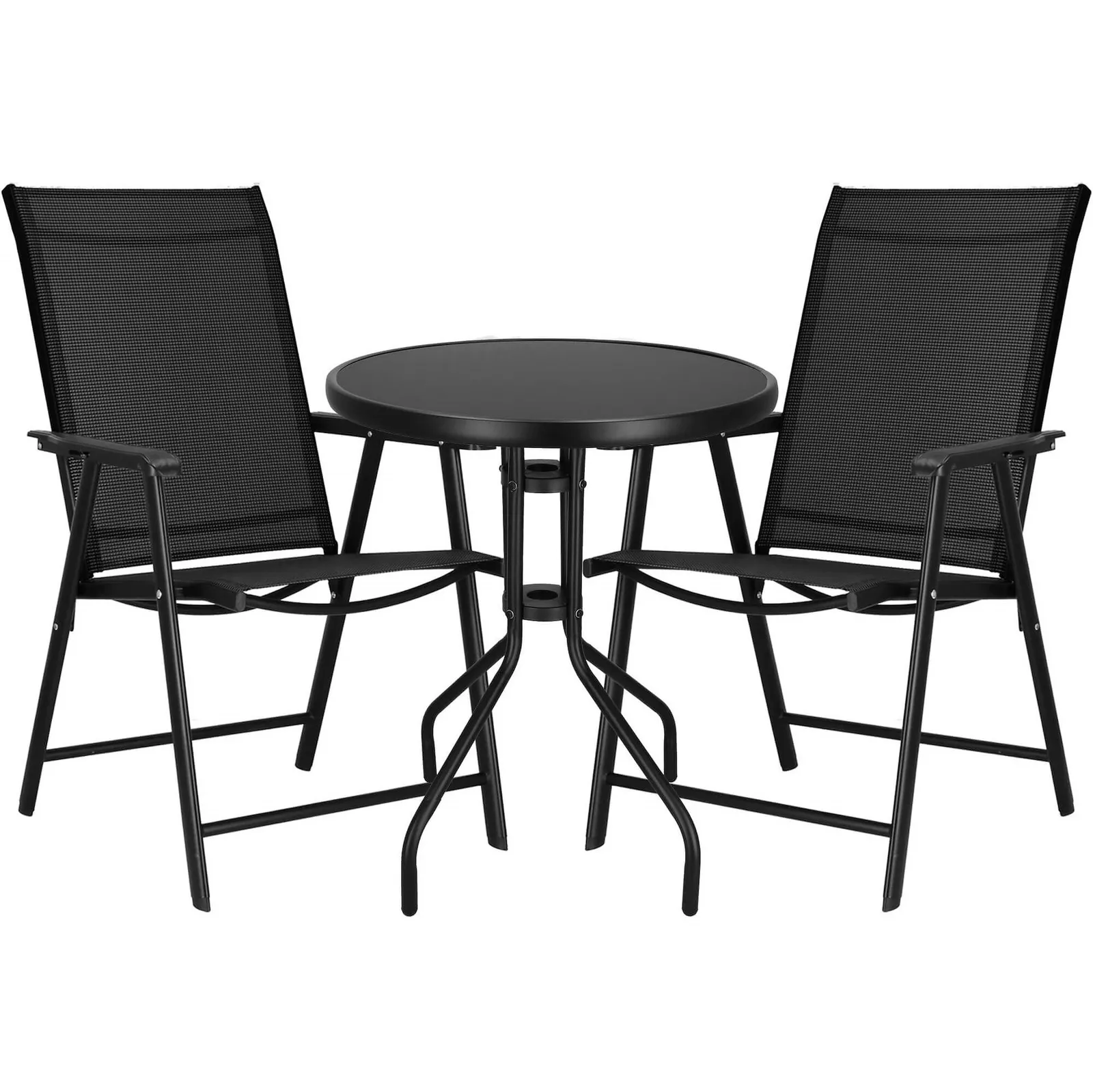 Zestaw mebli ogrodowych stół ze szkłem hartowanym, 2 krzesła komplet na taras czarne