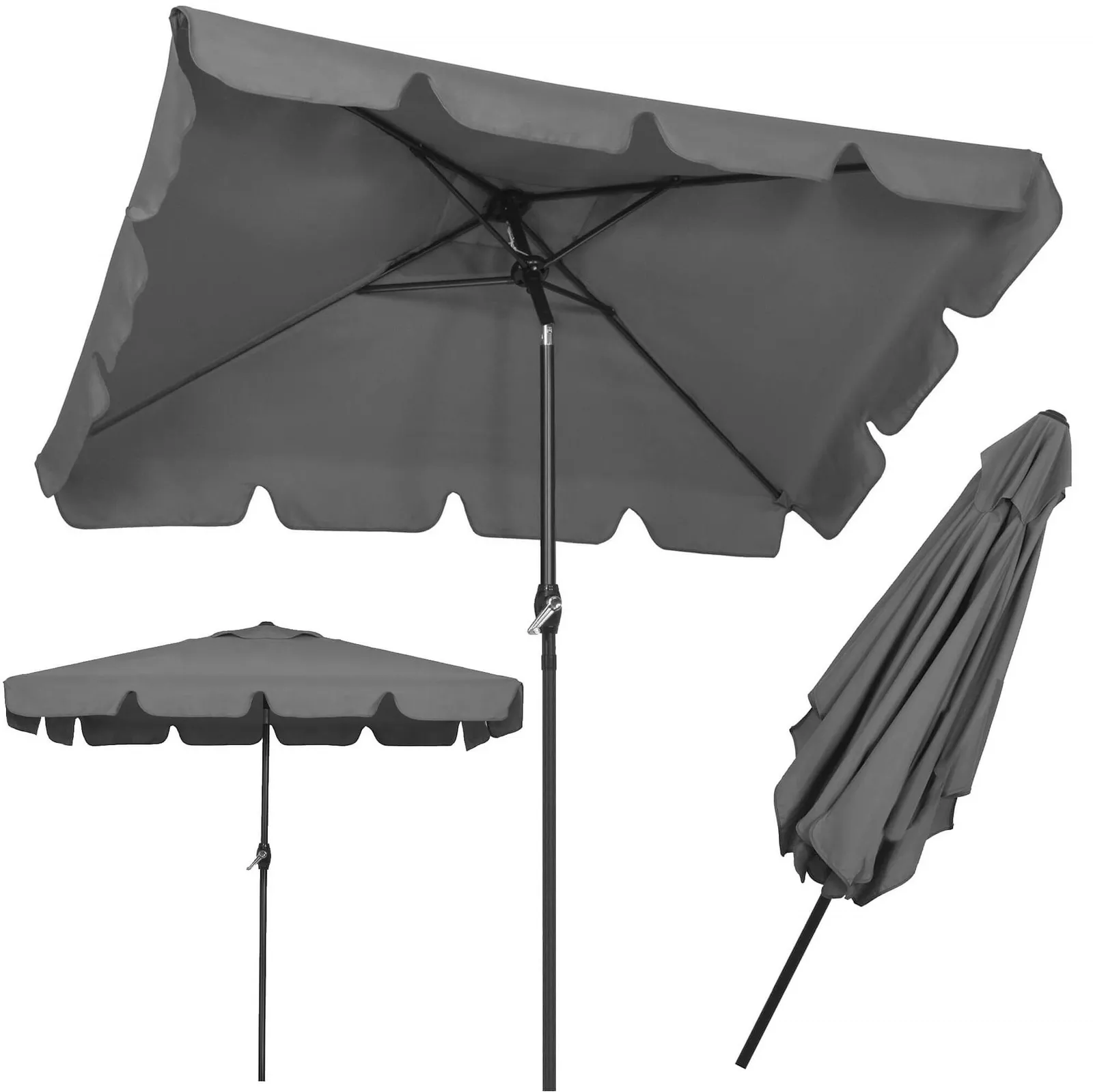 Parasol ogrodowy 240 cm składany, z korbką wodoodporny ciemnoszary