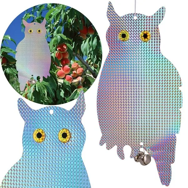Odstraszacz na ptaki z dzwonkiem, hologram wisząca sowa odblaskowa