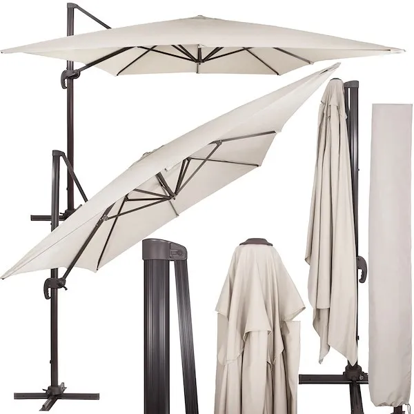 Parasol ogrodowy wiszący na balkon i taras 440 cm z pokrowcem ecru