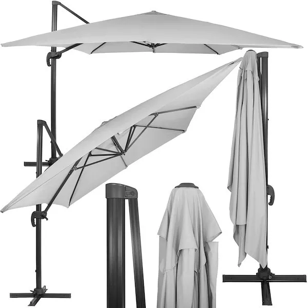 Parasol ogrodowy wiszący na balkon i taras 500 cm z regulacją kąta nachylenia jasnoszary