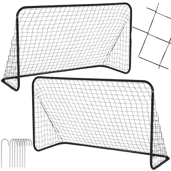 Bramka piłkarska, metalowa 183x122x61 cm zestaw 2 szt. przenośne z śledziami montażowymi