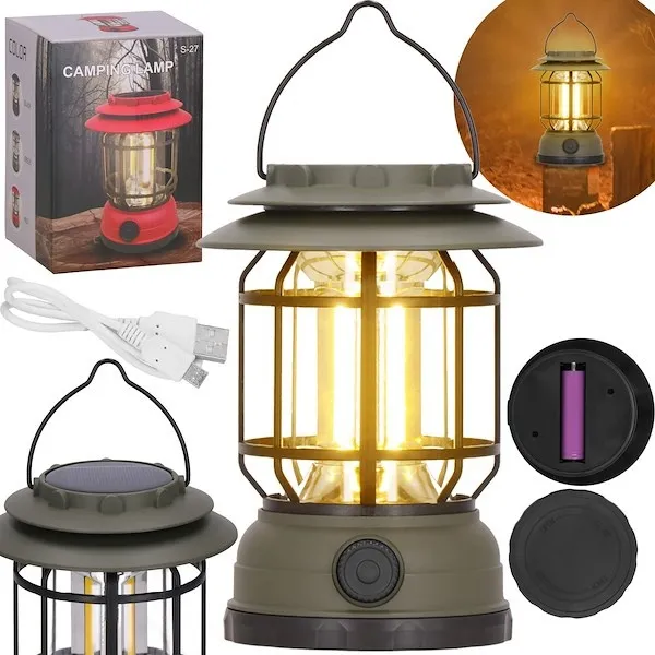 Lampa solarna na kemping, biawak w stylu retro LED COB z regulacją jasności