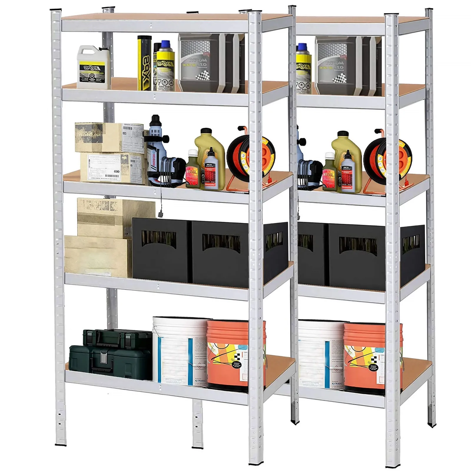Regały metalowe z 5 półkami 2 szt. magazynowe 150x75x30cm 625kg do piwnicy, garażu