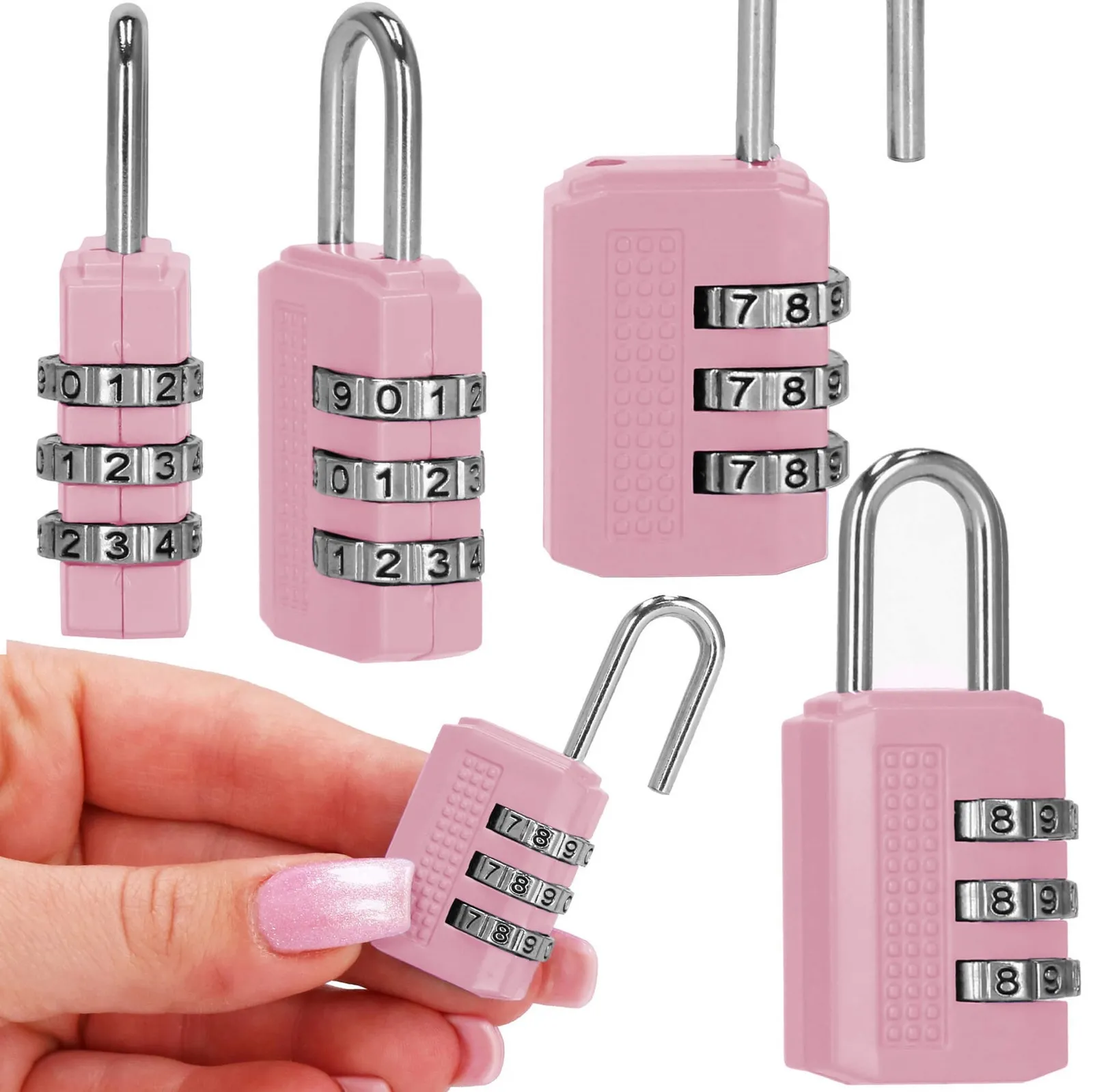 Kłódka na 3 cyfrowy szyfr, walizkowa, metalowa, kłódka kombinacyjna, różowa