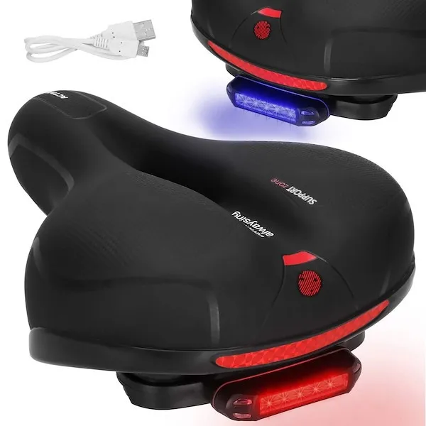 Siodełko rowerowe, miejskie z lampką i wentylacją, żelowe czarne