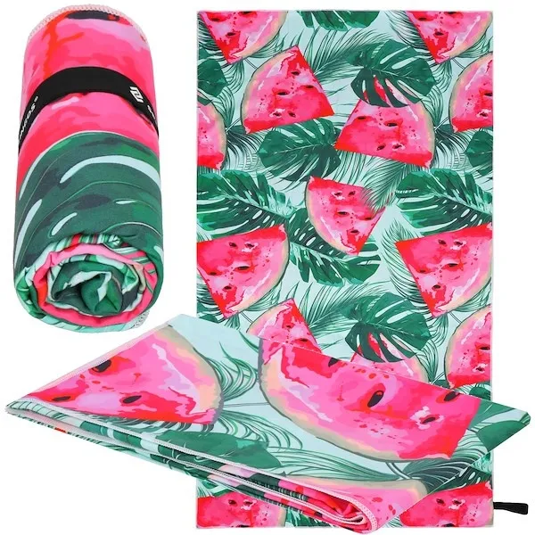 Ręcznik szybkoschnący, kompaktowy 90x180 cm mikrofibra, na plaże, kemping, liście, arbuzy