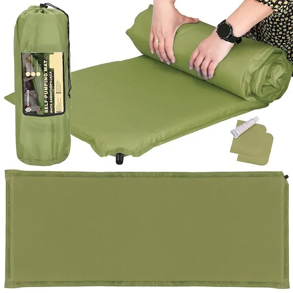 Mata samopompująca materac 180 cm z pokrowcem mata turystyczna biwakowa zielona