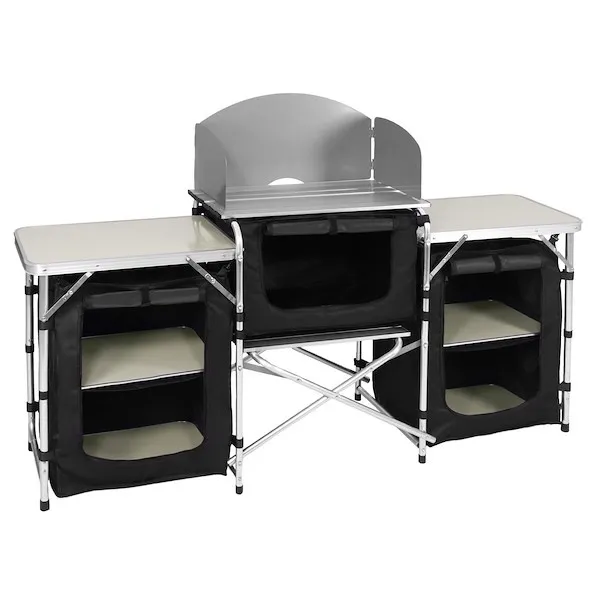 Kuchnia polowa z 3 blatami stolik turystyczny 175x45x110 cm składany w walizkę