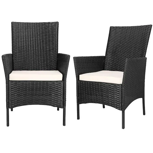 Krzesła tarasowe 2 szt. fotele z poduszkami, technorattanowe, czarne