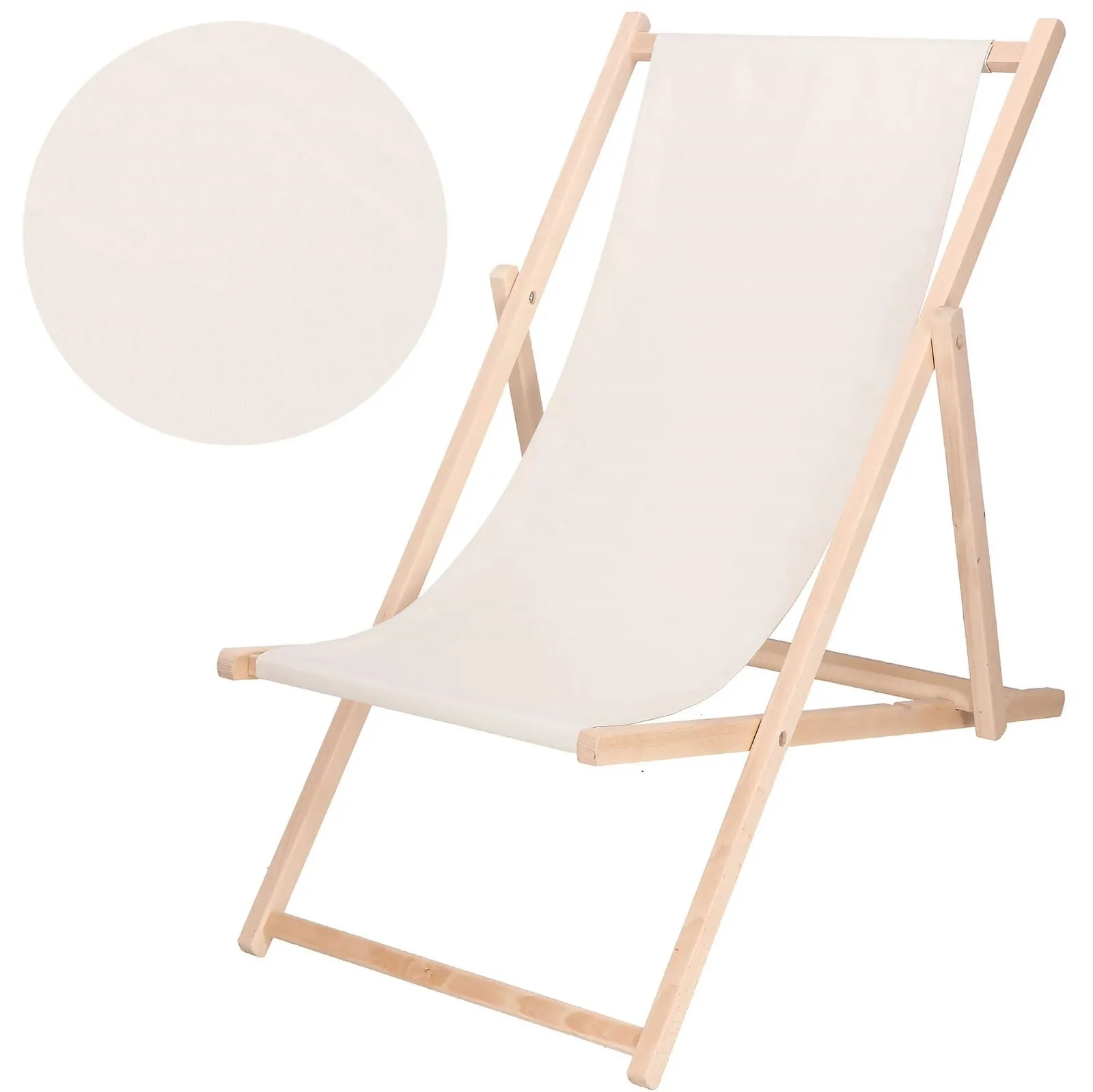 Leżak drewniany ogrodowy 3 stopnie regulacji, na taras plażę ecru