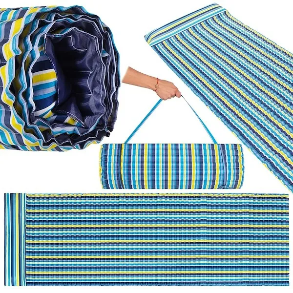 Mata na plażę z poduszką, piankowa 180x60 cm kolorowe pasy