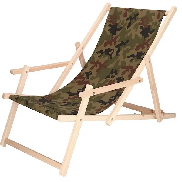 Leżak drewniany ogrodowy z podłokietnikami 3-stopnie regulacji, na balkon, taras, moro