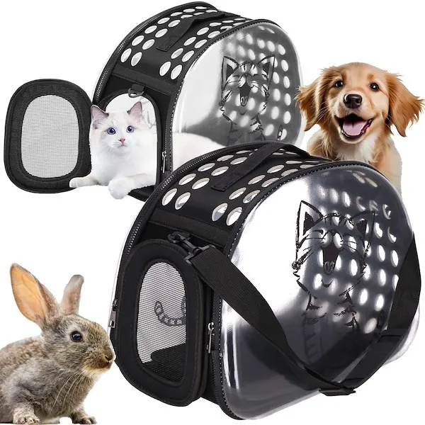 Torba transportowa dla kota, psa 42x26x32 cm obciążenie 10 kg transporter wentylowany, czarny / transparentny