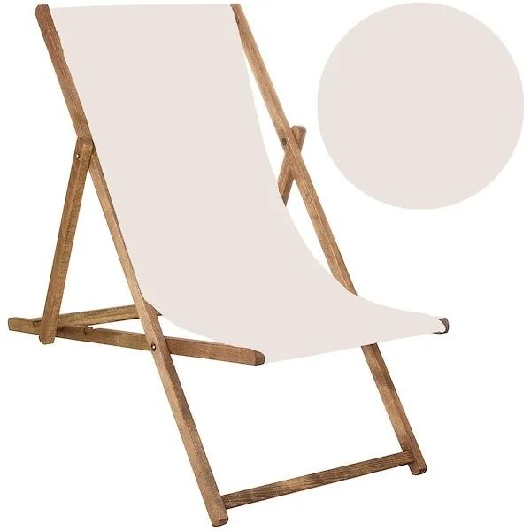 Leżak drewniany ogrodowy 3 stopnie regulacji, na taras, plażę, ecru