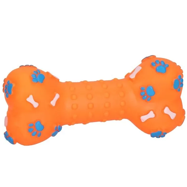 Gryzak gumowa kość dla psa 16 cm, zabawka piszcząca pomarańczowa