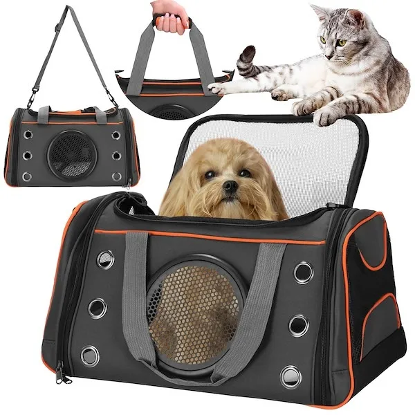 Torba przenośna dla psa, kota, nosidło dla zwierząt 24 x 48 x 33 cm transporter czarno-pomarańczowe