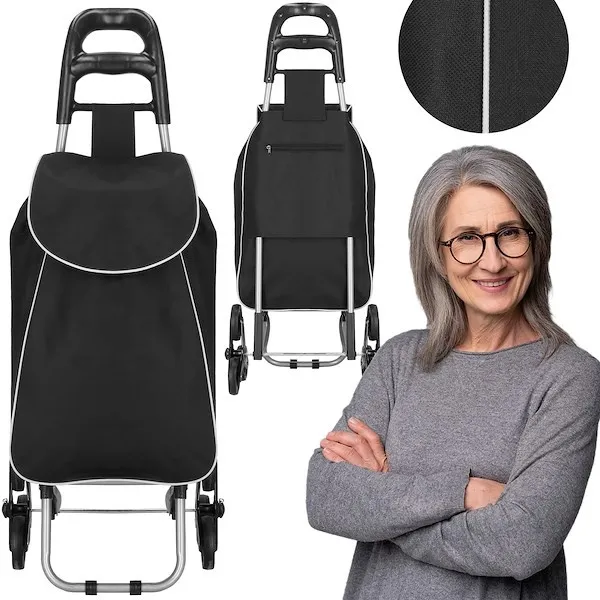 Wózek transporowy na zakupy 30 l torba zakupowa dla seniora na 6 kółkach, schodowa szaro-czarny
