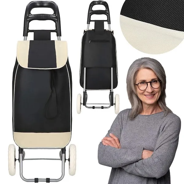 Wózek transporowy na zakupy 30 l torba zakupowa dla seniora na kółkach kremowo-szara