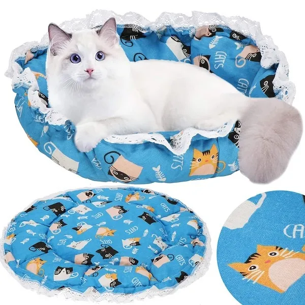 Legowisko okrągłe dla kota i psa śr. 73 cm leżanka ze ściągaczem posłanie niebieskie