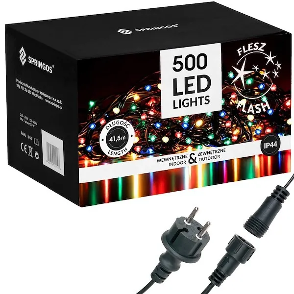 Lampki choinkowe 500 LED 41,5 m multikolor +flash zewnętrzne oświetlenie świąteczne
