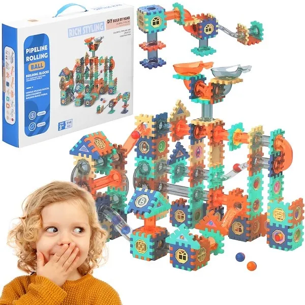 Tor kuleczkowy, klocki konstrukcyjne dla dzieci 246 el. kolorowe