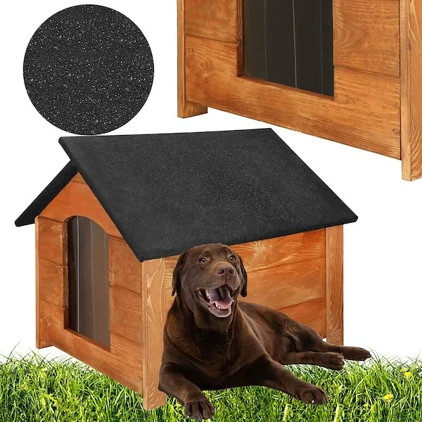 Buda drewniana dla psa z kurtyną, ocieplana 81x69x67 cm z otwieranym dachem, jasny brąz