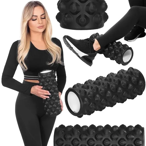 Wałek piankowy do masażu i ćwiczeń 33x10,5 cm roller z wypustkami, czarny