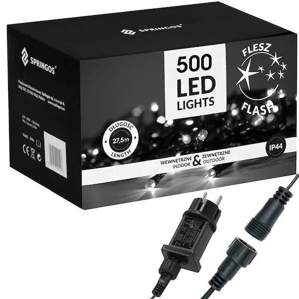 Lampki choinkowe 500 led zimny biały+ zimny biały flash 27,5 m oświetlenie zewnętrzne, wewnętrzne