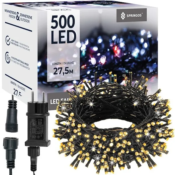 Lampki choinkowe 27,5 m biały ciepły + zimny biały flash 500 LED oświetlenie IP44