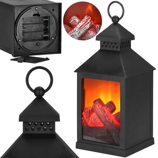 Lampion LED z efektem płomienia 10,5x10,5x22,5 cm kominkowa latarnia świąteczna
