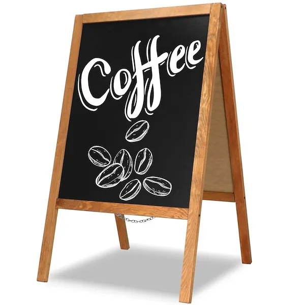 Potykacz kredowy, dwustronna tablica 100x60 cm drewniany, brązowo-czarna