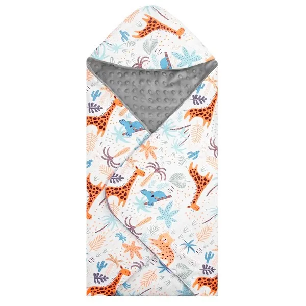 Otulacz dla niemowląt do fotelika, nosidełka, 77x77cm dwustronny kocyk z miejscem na pasy