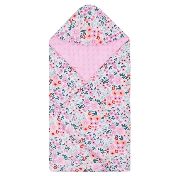 Otulacz dla niemowląt do fotelika, nosidełka, 77x77cm dwustronny kocyk z kapturem, kwiaty