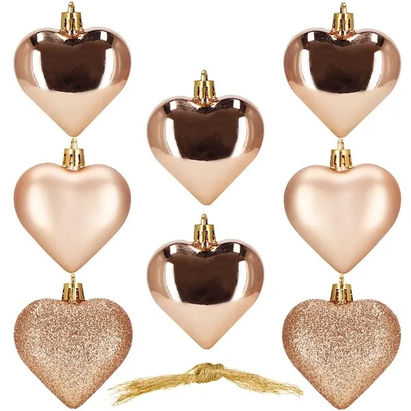 Bombki choinkowe 7 cm ozdoby świąteczne 8 szt. nietłukące serca, rose gold