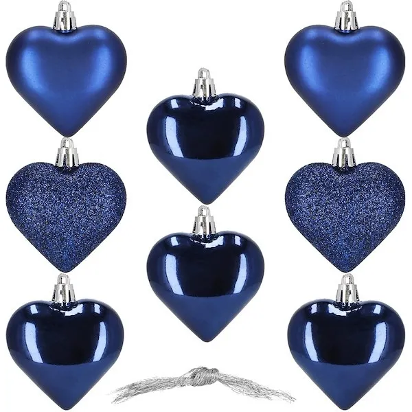 Bombki choinkowe 7 cm ozdoby świąteczne 8 szt. nietłukące serca, granatowe