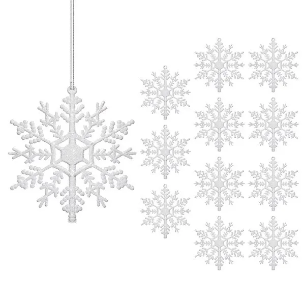 Śnieżynki brokatowe 12 szt. zawieszki na choinkę 12 cm białe brokat