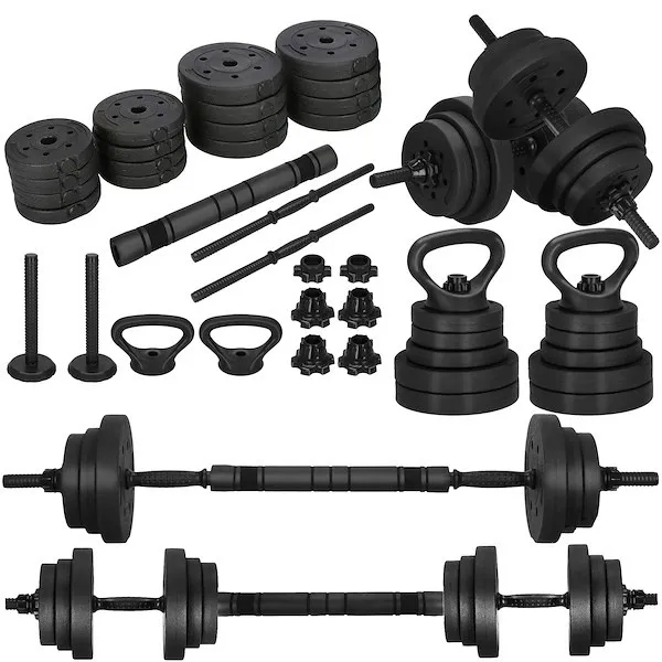 Zestaw hantli z gryfem do ćwiczeń 30 kg regulowane obciążenia bitumiczne