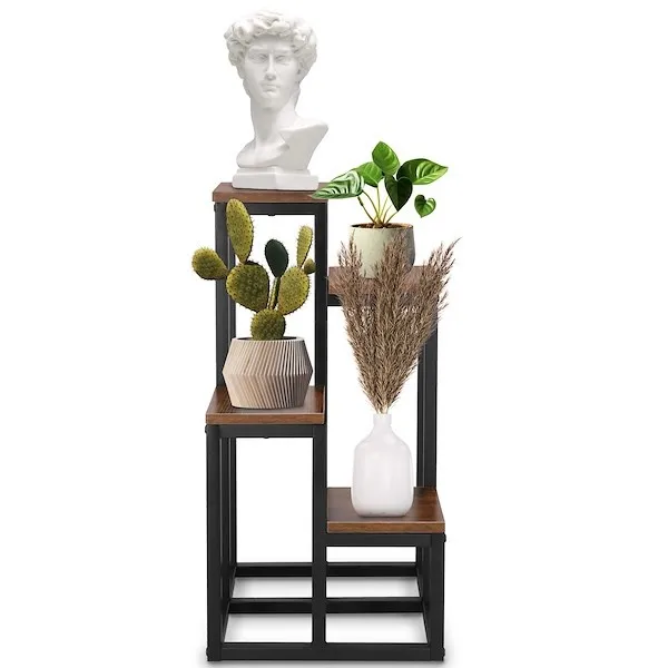 Kwietnik metalowy 4 półki 67,5 cm nowoczesny stojak na kwiaty loft czarno-brązowy