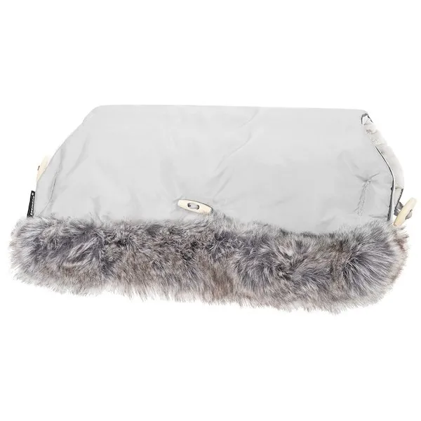 Mufka do wózka, wodoodporna rękawica z futerkiem szara