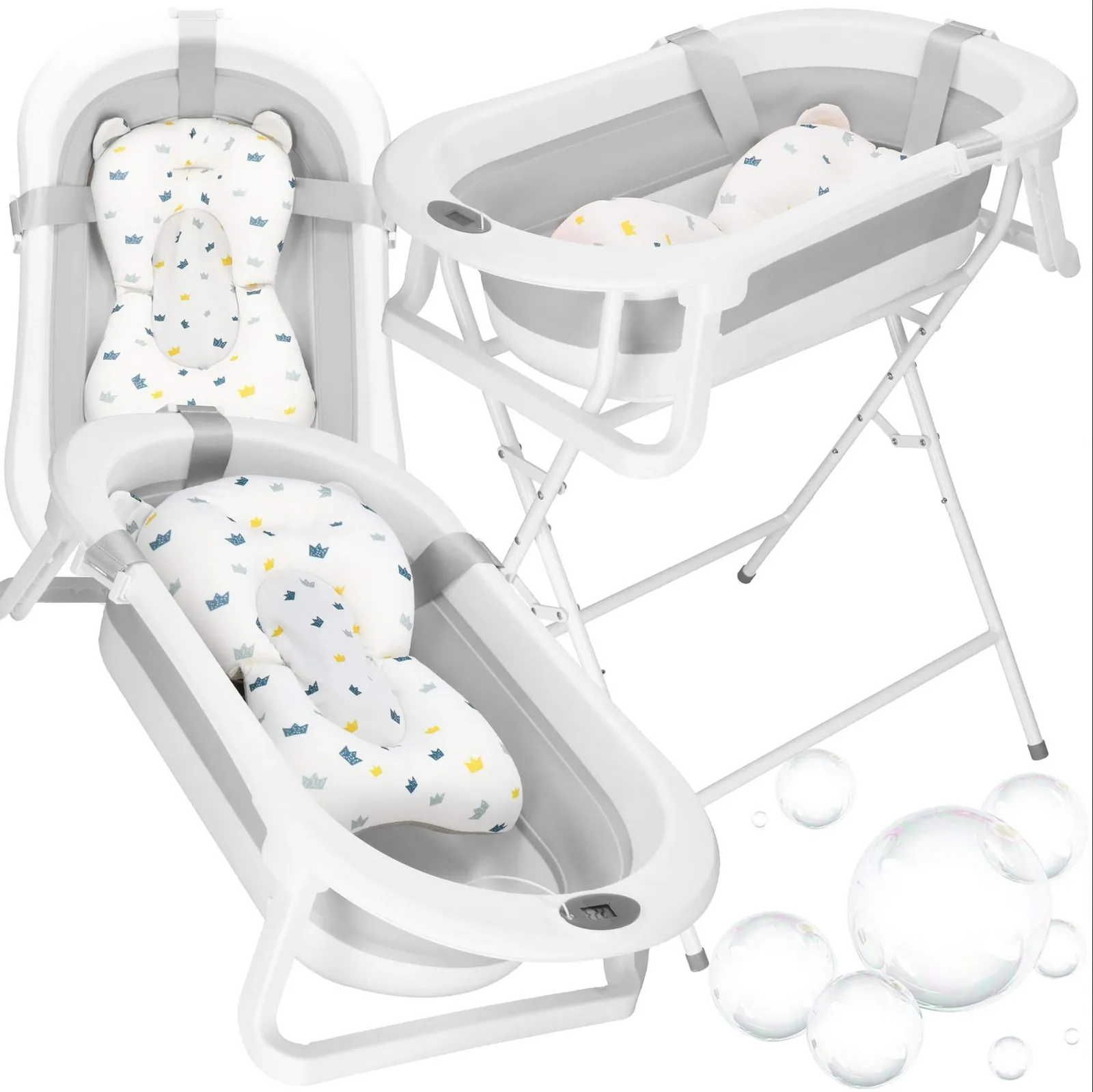 Wanienka dla niemowląt 40 L ze stojakiem turystyczna dla z termometrem i poduszką