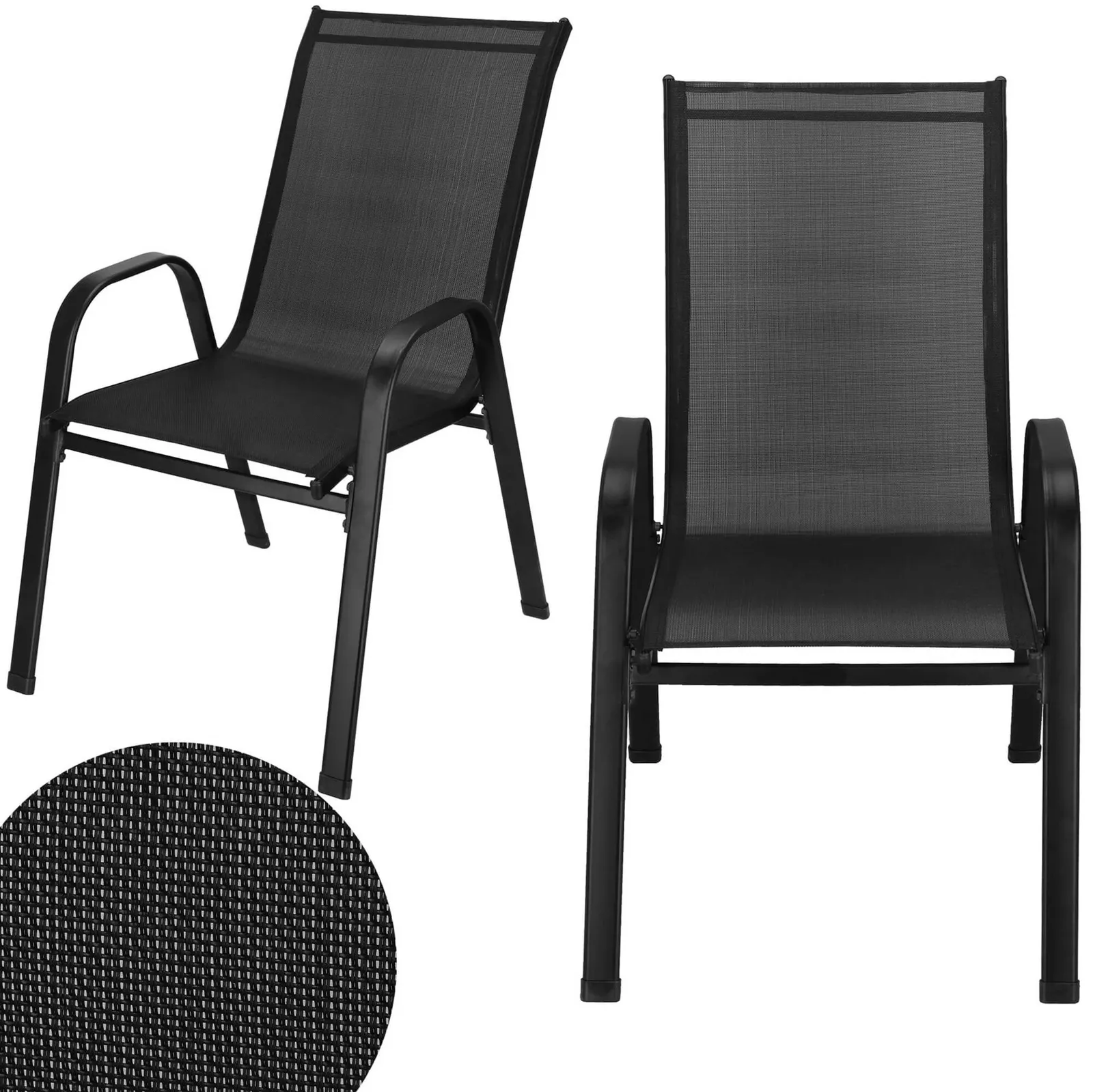 Krzesła tarasowe zestaw 2 szt. metalowe, czarne na taras balkon, do 120 kg