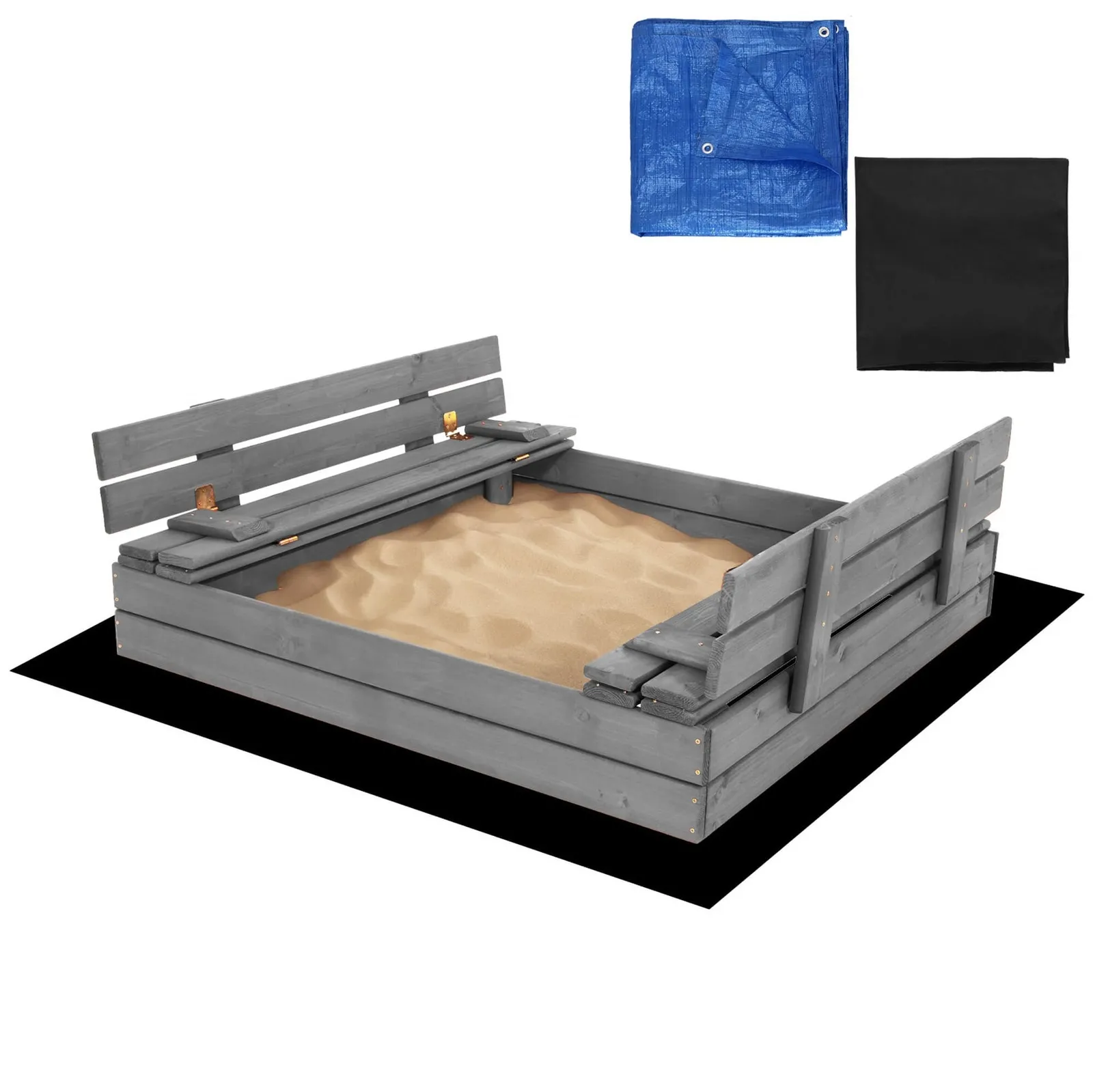 Piaskownica drewniana zamykana 120x120 cm impregnowana z ławkami, plandeką i podłożem