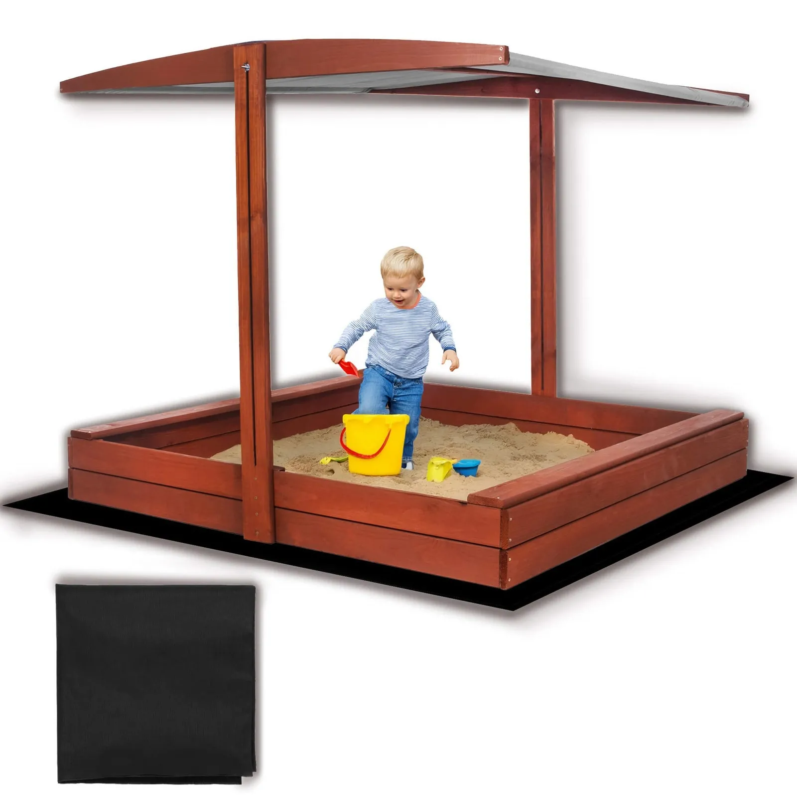 Piaskownica drewniana 140x140 cm zamykana z ławkami i daszkiem dla dzieci