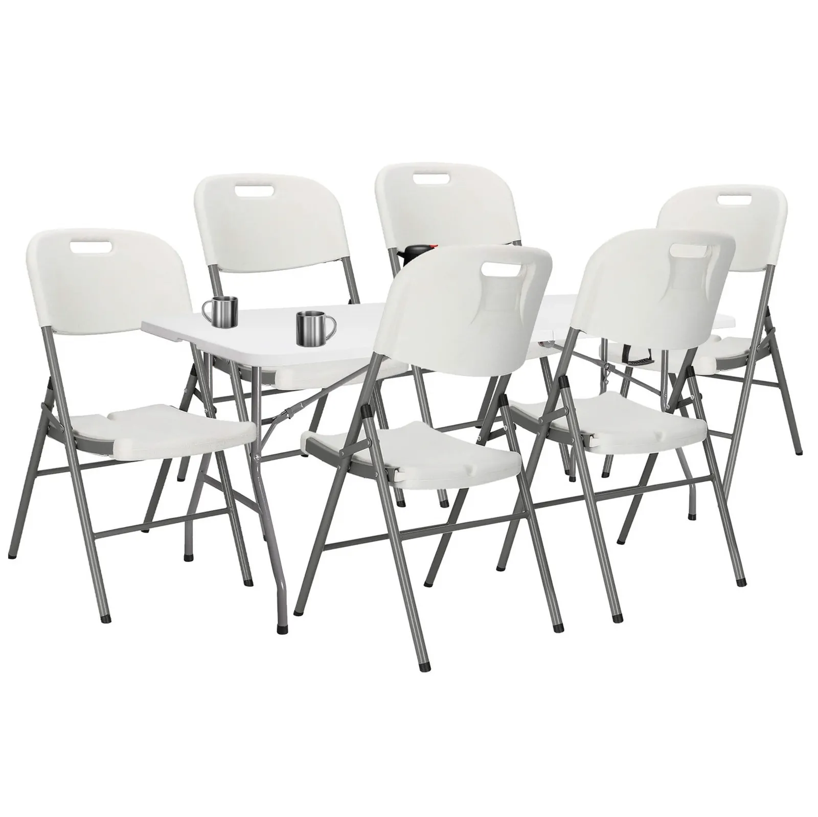 Zestaw cateringowy, turystyczny stół 180x74 cm z 6 krzesłami składany na bankiet biały