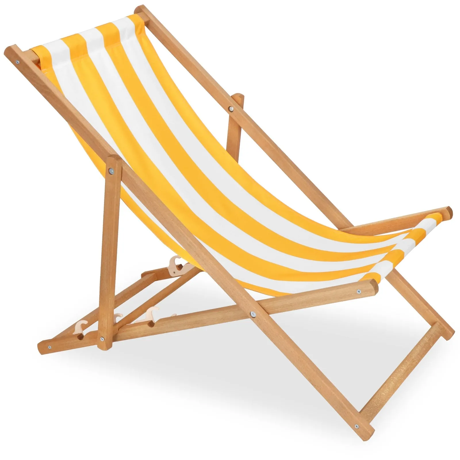 Leżak plażowy składany, drewniany z 3-stopniową regulacją, na taras do ogrodu biało-żółte pasy