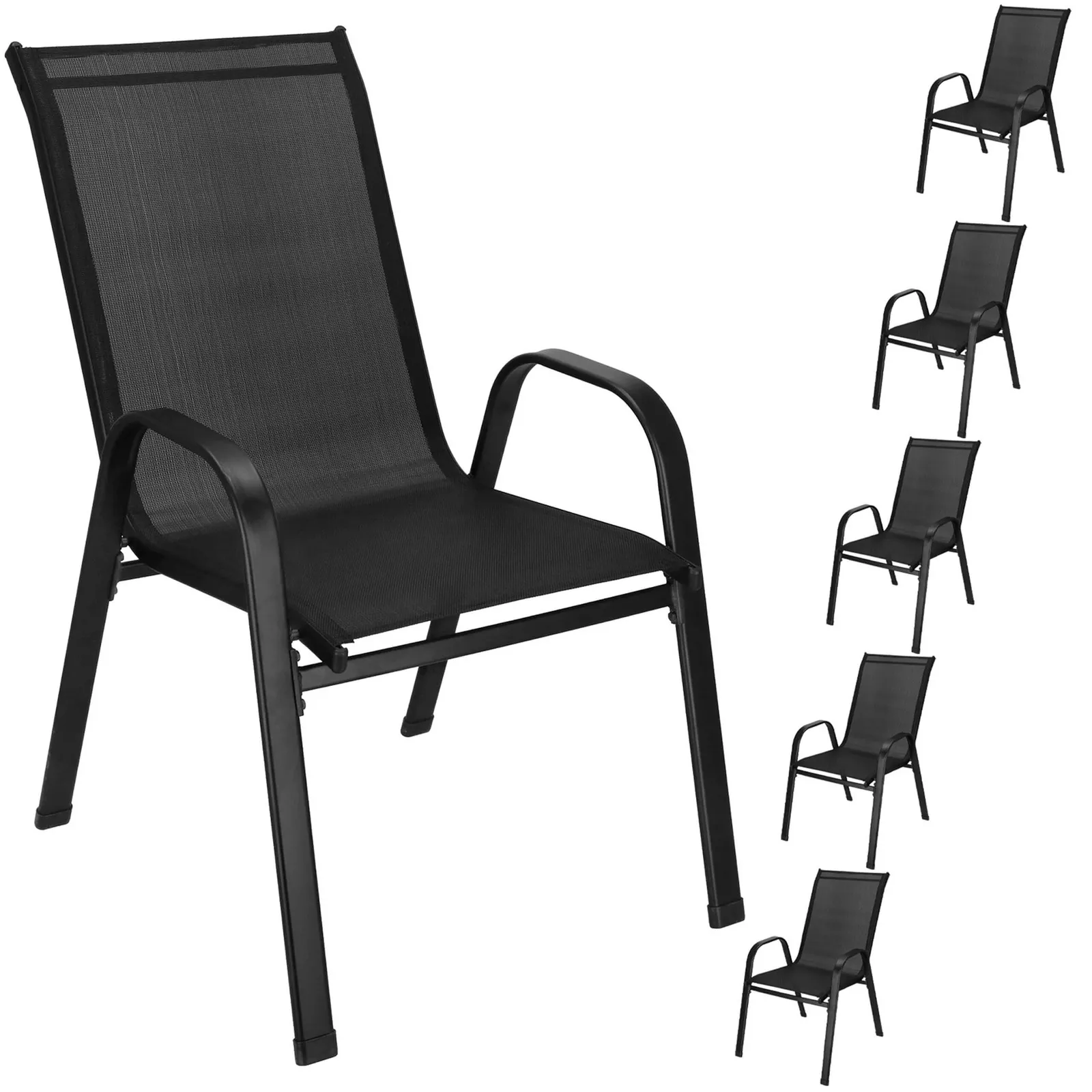 Krzesła metalowe do ogrodu zestaw 6 szt. do 120 kg, na taras, balkon, czarne