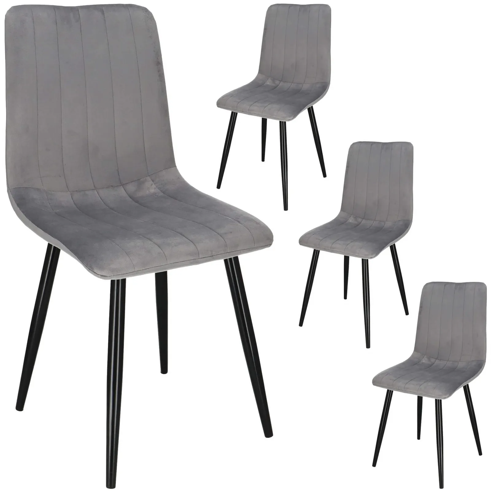 Krzesło tapicerowane do kuchni, salonu, jadalni, zestaw 4 szt. skandynawskie, szare