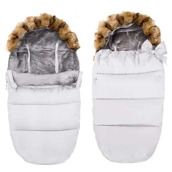 Jasno szary śpiworek z futerkiem